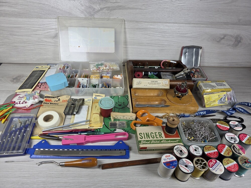 Grandma's Large Mixed Lot of Sewing Notions and Craft Supplies Eclectic Vtg SU29